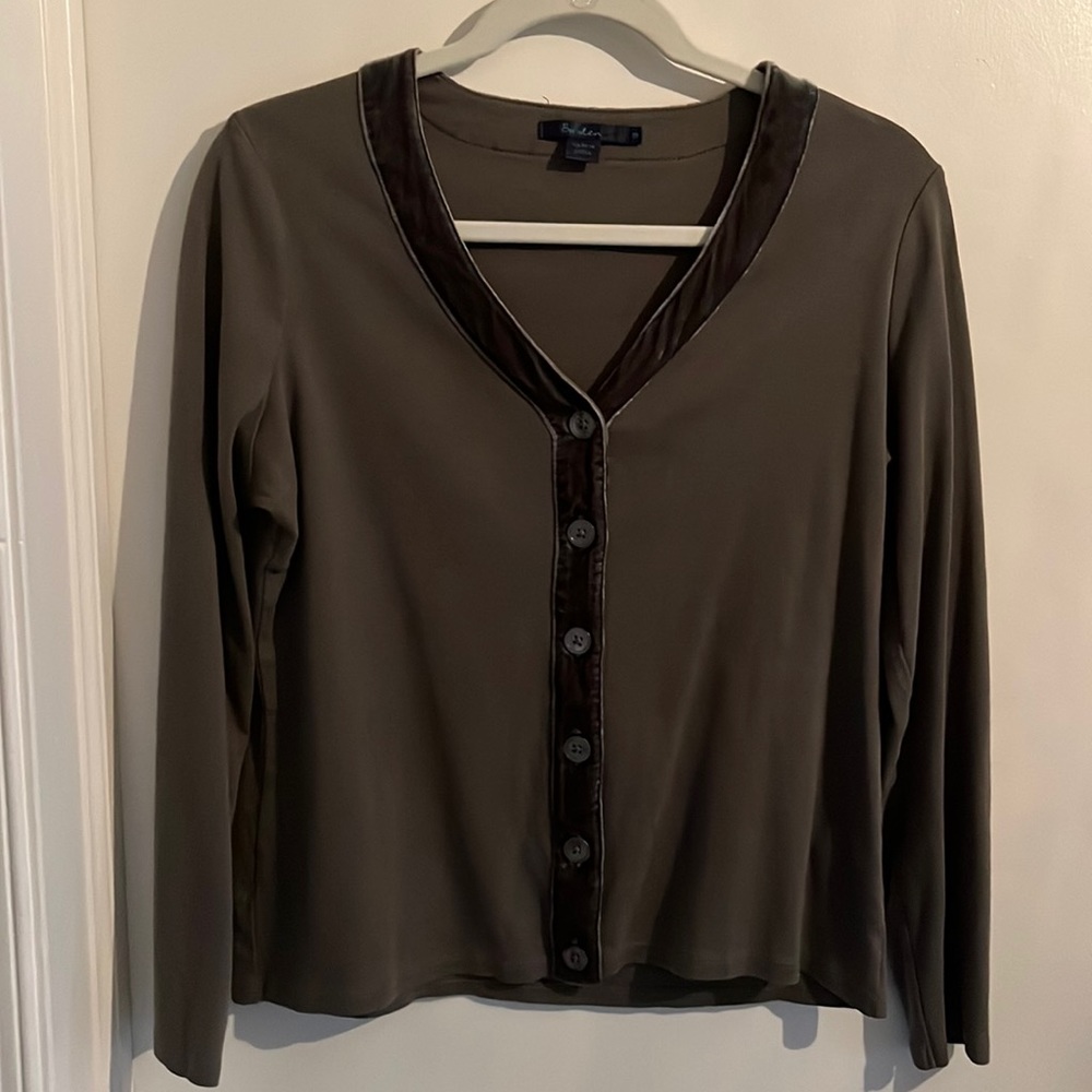 Boden Olive Velvet Trimmed Top UK 16